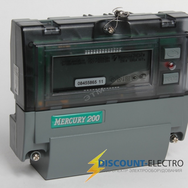 Счетчик электроэнергии однофазный многотарифный Меркурий 200.04 60/5 Т4 D+Щ PLC 220В ЖК